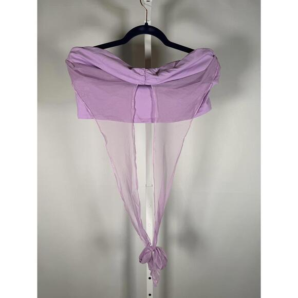 NWT Halara Purple Mesh Halter Bandeau Crop Top Ruched Front Size XL - Picture 2 of 6